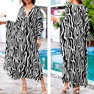 Elegant Animal Print Kaftan - Maxi Dress - Beach Cover-up!